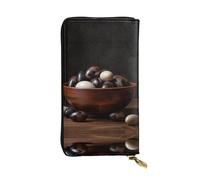 WZYWHJ Elegante cartera de cuero con estampado de huevos de mil años, bolso largo para mujer, material duradero, 12 ranuras para tarjetas, compartimentos con cremallera, color negro, talla única,