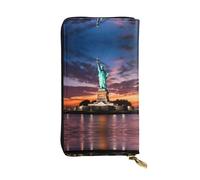WZYWHJ Elegante cartera de cuero con estampado de la Estatua de la Libertad, bolso largo para mujer, material duradero, 12 ranuras para tarjetas, compartimentos con cremallera, negro, talla única,