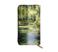 WZYWHJ Elegante cartera de cuero con estampado de nenúfares en el estanque, bolso largo para mujer, material duradero, 12 ranuras para tarjetas, compartimentos con cremallera, color negro, talla