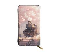 WZYWHJ Elegante cartera de cuero con estampado de tren de vapor antiguo, bolso largo para mujer, material duradero, 12 ranuras para tarjetas, compartimentos con cremallera