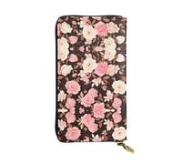 WZYWHJ Elegante cartera de cuero con patrón de rosa oscura, bolso largo para mujer, material duradero, 12 ranuras para tarjetas, compartimentos con cremallera, color negro, talla única