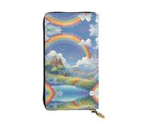 WZYWHJ Elegante cartera de cuero estampada Village under the Rainbow - Bolso largo para mujer, material duradero, 12 ranuras para tarjetas, compartimentos con cremallera