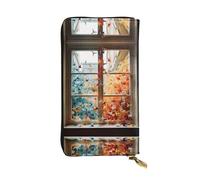 WZYWHJ Elegante cartera de cuero impresa con miles de grúas de papel en la ventana, bolso largo para mujer, material duradero, 12 ranuras para tarjetas, compartimentos con cremallera