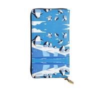 WZYWHJ Elegante cartera de piel con estampado de pingüinos en el iceberg, bolso largo para mujer, material duradero, 12 ranuras para tarjetas, compartimentos con cremallera, color negro, talla única