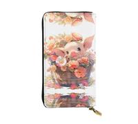 WZYWHJ Elegante cartera de piel estampada con diseño de cerdo en maceta, bolso largo para mujer, material duradero, 12 ranuras para tarjetas, compartimentos con cremallera