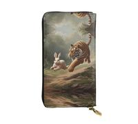 WZYWHJ Elegante cartera de piel estampada con diseño de conejo persiguiendo tigre, bolso largo para mujer, material duradero, 12 ranuras para tarjetas, compartimentos con cremallera