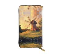 WZYWHJ Elegante cartera de piel estampada con diseño de molino de viento en el pastizal, bolso largo para mujer, material duradero, 12 ranuras para tarjetas, compartimentos con cremallera