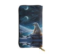 WZYWHJ Elegante cartera de piel estampada con diseño de oso polar mirando las estrellas, bolso largo para mujer, material duradero, 12 ranuras para tarjetas, compartimentos con cremallera
