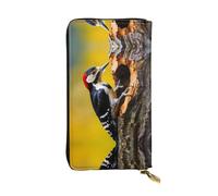 WZYWHJ Elegante cartera de piel estampada con diseño de pájaro carpintero que picotea los agujeros de los árboles, bolso largo para mujer, material duradero, 12 ranuras para tarjetas, compartimentos
