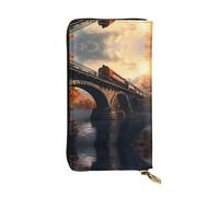 WZYWHJ Elegante cartera de piel estampada con diseño de trenes en el puente para mujer, material duradero, 12 ranuras para tarjetas, compartimentos con cremallera