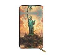 WZYWHJ Elegante cartera de piel estampada con la estatua de la Libertad, bolso largo para mujer, material duradero, 12 ranuras para tarjetas, compartimentos con cremallera