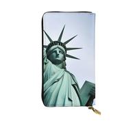 WZYWHJ Elegante cartera de piel estampada con la Estatua de la Libertad en Nueva York, bolso largo para mujer, material duradero, 12 ranuras para tarjetas, compartimentos con cremallera, negro, talla