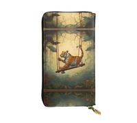WZYWHJ Elegante cartera de piel estampada Little Tiger on the Swing - Bolso largo para mujer, material duradero, 12 ranuras para tarjetas, compartimentos con cremallera