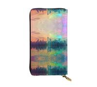 WZYWHJ Elegante cartera holográfica de piel con imagen de ciudad de neón, bolso largo para mujer, material duradero, 12 ranuras para tarjetas, compartimentos con cremallera