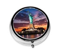 WZYWHJ Estatua de la Libertad, caja de medicina circular impresa en Estados Unidos, portátil de viaje con compartimentos, mini dispensador de píldoras