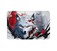 WZYWHJ Felpudo antideslizante de 40,6 x 61 cm, fácil de limpiar, adecuado para puerta delantera, sala de estar, baño, cabeza de lobo goteando huellas de sangre