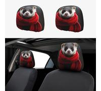 WZYWHJ Funda de almohada para coche, diseño de hurón con bufanda roja, 2 piezas, accesorios de funda de asiento, funda protectora universal