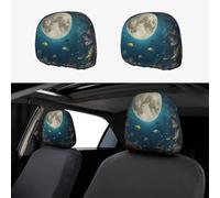 WZYWHJ Funda de almohada para coche, diseño de luna bajo el mar, 2 piezas, accesorios de funda de asiento, funda protectora universal