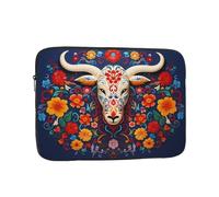 WZYWHJ Funda portátil para laptop de 12 pulgadas, a prueba de golpes, diseño de cabeza de toro y flores, para hombres y mujeres, viajes de negocios, escuela, oficina, uso diario