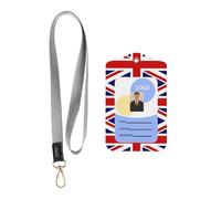 Wzywhj Funda protectora de cuero para tarjeta de identificación con impresión de bandera del Reino Unido, con cuerda desmontable para colgar