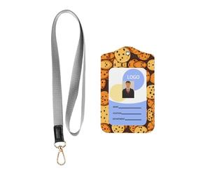 WZYWHJ Funda protectora de piel para tarjeta de identificación con diseño de galletas con chispas de chocolate, con cuerda desmontable para colgar