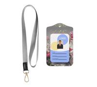 Wzywhj Funda protectora de piel para tarjeta de identificación con estampado de Venus Flytrap de neón con cuerda desmontable para colgar