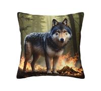 WZYWHJ Fundas de almohada decorativas de 18 x 18 pulgadas, diseño de lobo en llamas, fundas de almohada cuadradas de doble cara para el hogar, cama, sofá, sala de estar, casa de campo al aire libre