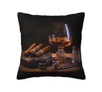 WZYWHJ Fundas de almohada decorativas de 20 x 20 pulgadas, diseño de cigarro y whisky, fundas de almohada cuadradas de doble cara para el hogar, cama, sofá, sala de estar, casa de campo al aire libre