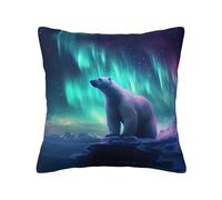 WZYWHJ Fundas de almohada decorativas de 26 x 26 pulgadas, diseño de oso polar de luces del norte, fundas de almohada cuadradas de doble cara para el hogar, cama, sofá, sala de estar, casa de campo al
