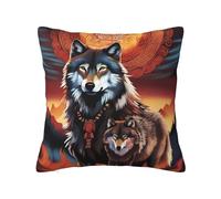 WZYWHJ Fundas de almohada decorativas de 26 x 26 pulgadas, diseño de tótem de lobo con fuego, fundas de almohada cuadradas de doble cara para el hogar, cama, sofá, sala de estar, casa de campo al aire