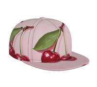 WZYWHJ Gorra de béisbol de ala plana con estampado de cerezas sobre fondo rosa, ajustable, transpirable y ligera para hombres y mujeres