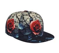 WZYWHJ Gorra de béisbol de ala plana con estampado de rosas rojas de cristal, ajustable, transpirable y ligera para hombres y mujeres