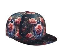 WZYWHJ Gorra de béisbol de ala plana con estampado de rosas rosas de cristal, ajustable, transpirable y ligera para hombres y mujeres