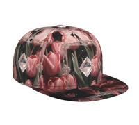 WZYWHJ Gorra de béisbol de ala plana de moda con tulipanes rosas y cristales impresos, ajustable, transpirable y ligera para hombres y mujeres