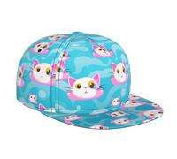 WZYWHJ Gorra de béisbol de ala plana, diseño de gato con orejas rosadas, ajustable, transpirable y ligera para hombres y mujeres
