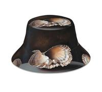 WZYWHJ Gorro de pescador con estampado de perlas en la concha, reflectante de doble cara, para viajes al aire libre, verano, playa, color negro