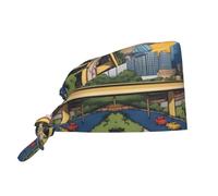 WZYWHJ Gorro de trabajo de limpieza con dibujos animados de Austin Texas Prints, sombrero de chef para mujeres y hombres, ajustable, transpirable, negro, talla única