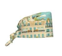 WZYWHJ Gorro de trabajo de limpieza con escena callejera de París Torre Eiffel impresa, sombrero de chef para mujeres y hombres, ajustable, transpirable, negro