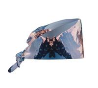 WZYWHJ Gorro de trabajo de limpieza con estampado de la montaña nevada, sombrero de chef para mujeres y hombres, ajustable, transpirable, negro