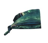 WZYWHJ Gorro de trabajo de limpieza con estampado de mar bajo la aurora boreal, sombrero de chef para mujeres y hombres, ajustable, transpirable
