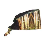 WZYWHJ Gorro de trabajo de limpieza con estampado de oso marrón en el bosque, sombrero de chef para mujeres y hombres, ajustable, transpirable