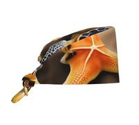 WZYWHJ Gorro de trabajo de limpieza con estampado de tortuga marina y estrella de mar, sombrero de chef para mujeres y hombres, ajustable, transpirable, color negro