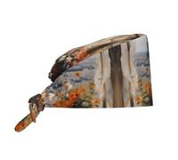 WZYWHJ Gorro de trabajo de limpieza con hermosos pilones a distancia impreso, sombrero de chef para mujeres y hombres, ajustable, transpirable, negro