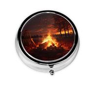 WZYWHJ Hermosa caja de medicina circular con impresión de hoguera, portátil de viaje con compartimentos, mini dispensador de píldoras