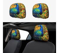WZYWHJ Hermosa funda de almohada de coche con estampado de pavo real, 2 piezas, accesorios de funda de asiento, funda protectora universal
