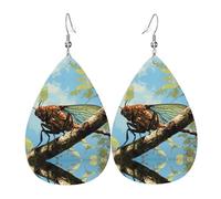 WZYWHJ Hermosos pendientes con colgante de gota de agua con estampado de saltamontes, aretes de cuero, artículos de moda para mujer