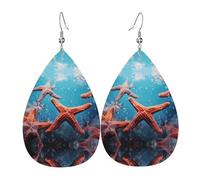 WZYWHJ Hermosos pendientes de cuero con estampado de estrella de mar para mujer, colgante simple de gotas de agua, regalo de vacaciones de moda