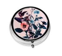 WZYWHJ Hipster - Caja de medicina circular con impresión de plantas, portátil de viaje con compartimentos, mini dispensador de píldoras