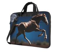 WZYWHJ Horse Under The Moon - Bolsa para portátil con interior suave, múltiples bolsillos, ideal para hombres, viajes y negocios, Negro, 14 inch