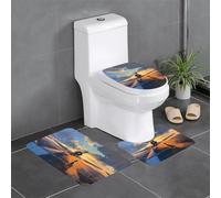 WZYWHJ Juego de 3 alfombrillas de baño con impresión de avión al atardecer, antideslizantes, duraderas, fáciles de limpiar, adecuadas para baño e inodoro